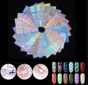 2022 Fashion New Salon 24 Type Hollow Laser Nail Art Sticker Stencil Set Gel Polish Nail Vinyl Tip Transfer Guide Mall Nagel Dekaler klistermärken