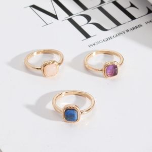 Mini Square Stone Rings Lapis Lazuli Amethysts Rose Quartz Stone Fashion Inner Dia 17mm Gold Color Band Jewelry for Women
