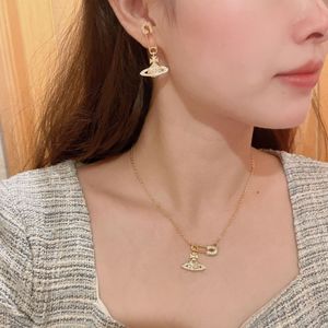 Women Bracelet Water Wave Chain Brass Necklace Western Queen Starry Sky Earrings Three-Dimensional Full Diamond Planet Pendant Designer Jewelry Sets