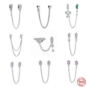 925 Sterling Silver Dangle Charm New Safety Chain Koala e Shiny Angel Wing Starfish Beads Bead Fit Pandora Charms Bracelet Diy Jóias Acessórias