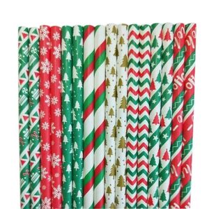 25 pz Natale cannucce di carta fiocco di neve albero di Natale cannuccia Merry decorazioni per la tavola per la casa Party Deco Y201020