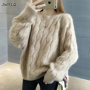 Autumn Winter Warm Twist Pullover Soft Sweater Women Korean Solid Color Oneck Women Sweater Basic Loose Streetwear tröja 220815