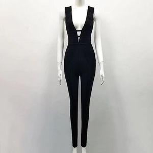 Tute da donna Pagliaccetti Stile Nero Sexy Bodycon Fasciatura da donna Tuta senza maniche Senza spalline Perline Celebrità Figura intera Party Jumpsui