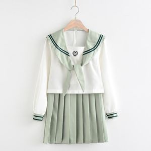 Комплекты одежды летние короткие/длинные рукавы униформы японская школьница униформа женская девочка матча зеленые моряки костюма плиссированные юбки Setsclothin