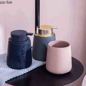 Simple Ceramic Portable Soap Dispenser Golden Press Pump Head Shampoo Bottle Mouthwash Cup Lotion Bottle Bathroom Accessories H220418