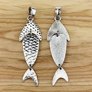 Hängsmycken bitar stora fiskar tibetanska silver charms hängsmycken för halsband smycken tillverkning tillbehör 98x27mmpendant