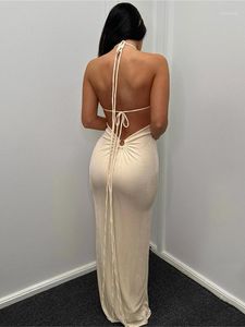 Casual Dresses Women Sexy Backless Bandage Strap Bodycon White Maxi Dress Festival Party Vacation Prom Evening Summer Outfits 2022Casual