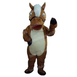 Costume della mascotte del cavallo di Halloween Personaggio dei cartoni animati di alta qualità Animale di peluche Anime Personaggio a tema Costume da carnevale di Natale per adulti