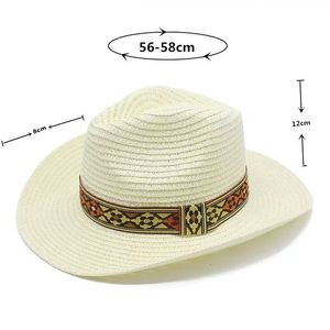 Chapéu de cowboy de palha feminino Sol de sol formato Sun Wide Birm Fedora Panamá Cap para a praia