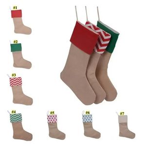  45x30cm 7 renk yüksek kaliteli 2022 tuval Noel çorap hediye çantalar ı  Noel çocuklar büyük Noeller düz çuval bezi dekoratif yeni y ı l çorap paketi