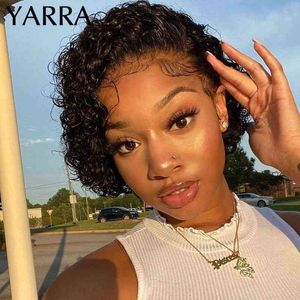 Short Curly Pixie Cut Wig Human Hair Water Wave 13x1 Lace Front Wigs for Black Women Cool SummerYarra 220609
