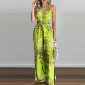 Puloru New Women Holter Tied Jumpsuit Summer Office Lady Leeves Printed Deep V-Neck Off-The-Shoulder RompersバックレススーツS-XXL220321