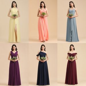 Nach Maß 50 Farben Brautjungfernkleider Langes Chiffon One-Shoulder-Hochzeitsabendkleid Rückenfreies Abendpartykleid Robe De Soiree BM3000