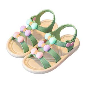 여자 샌들 새로운 작은 소녀 패션 장식 조각 공주 신발 여름 소프트 솔 해변 신발 어린이 샌들 신발 아이들 G220418