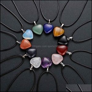 Konst och hantverk Natural Stone Love Heart Pendant Halsband 45 cm svart rep lädersladd för kvinnor män vänskap lycklig juvel sport2010 dh5us