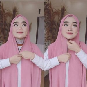 Neue einfarbige Hijabs, plissiert, Crinkle mit Reißverschluss, Hijab, muslimischer Kopfwickel, Faltenschal