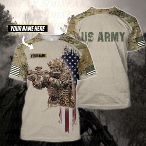 Имя на заказ ветеран Camo 3D Print Men Shirts Случайная рубашка с коротким рукавом летние