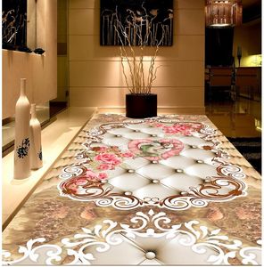 Personalizado auto-adesivo piso mural foto papel de parede estilo europeu mármore rosa flor anjo pintura decoração interior