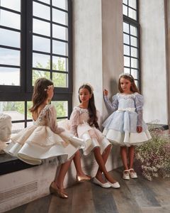 Glitter Flower Girl Dresses 2022 Paillettes Neonate Dress Puffy Princess Little Kids Compleanno Prima Comunione Abiti da cerimonia per eventi formali Infant Toddler Teens 3D Florals