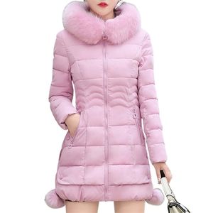 Jaqueta de inverno da moda Mulheres grandes peles com capuz de espessura em Parkas Xlong Casaco feminino Slim Warl Winter Outwear 201210