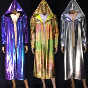 Wholesale dancing men for sale - Group buy Stage Wear Bar Nightclub Male Symphony Laser Leather Long Cloak Men Performance Clothes Gogo Costume Rave Outfit XS2627Stage WearStage