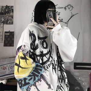 Gotik Japonya Karikatür Hip Hop Hoodie Sweatshirt Büyük Boy Kadınlar Bahar Sonbahar Komik Punk Hoodies Üstleri Dişiler Giysileri Hoodie Kız 220816