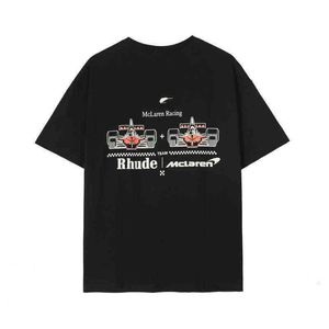 Мужские футболки роскошный дизайн моды T Rhude Co Formula F1 Racing Printed с коротким рукавом Black S-xl