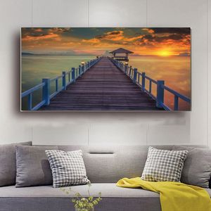 Tramonto Mare Ponte Paesaggio Immagini Tela Pittura Immagini HD Decorazioni per la casa Arte della parete per soggiorno Poster e stampe