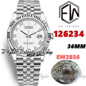 EWF V3 ew126234 ew2836 Automatic Womans Watch 36MM Fluted Bezel White Dial Roman Markers 904L Steel Bracelet With Same Serial Warranty Card eternity Couple Watches