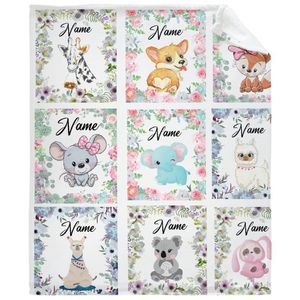 Anpassat namn Elephant Flower Baby Girl Boy Filtar Flanell Fleece Throw Filt personifierad 30x4060x80 tum 220702