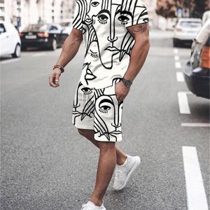 Verão Europeu Estilo Americano Masculino Bonito T-shirt Terno Homens Mulheres Casual Two-Peça Street Wear Roupas Tracksuit Homens 220622