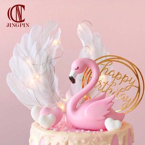Wholesale flamingo cake decorations resale online - Other Festive Party Supplies Picks Birthday Cake Decoration Gateau Flamingo Anniversary Swan Wing Decoratie Topper Wedding Couple Cartoon