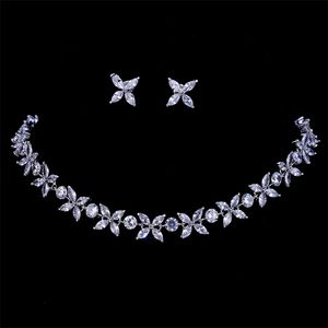 Emmaya Zircons Fantastisk kristallhalsband och örhängen lyxiga brudfestsmycken för bröllop kväll gåva 220726