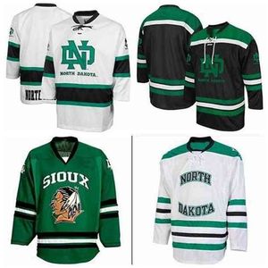 MThr Custom University of North Dakota Road Jersey Herren Damen Jugend Weiß Schwarz Hohe Qualität 100 % Nähte Alle Namen und Nummern Hockey-Trikots