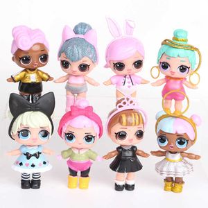 8 stks / set lols pop figuren ornamenten speelgoed confetti glitter serie actiefiguren anime voor kinderen speelgoed voor meisjes