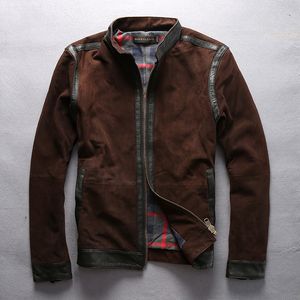 Herren Stehkragen Braun Lederjacke Motorrad Biker Outdoor Mantel Slim Fit Jacken Frühling Herbst Kleidung M L XL XXL