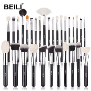 BEILI Goat Makeup Brush Set Eyeshadow Brushes Professional Foundation Blending Eyebrow Fan Blush pinceaux de maquillage 220722