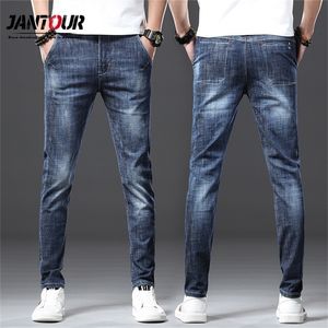 Jantour Fashion Brand European American Style Stretch Men Jeans Luxury Men's Denim Trousers Slim Straight Deep Blue Mens 201128