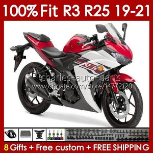 Injeção de molde vermelho brilhante corpo para yamaha yzfr3 yzfr25 yzf r 3 25 r3 r25 19 20 21 carroceria 141no.73 100% fit yzf-r3 yzf-r25 2019 2020 2021 quadro 2019-2021 kit de fada oem