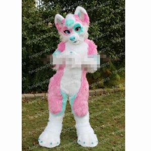 Hallowee Pink Long Fur Fox Husky Mascot Costume Cartoon Anime Theme Character Carnival Adult Unisex Dress Christmas Fancy Performance Party Dress