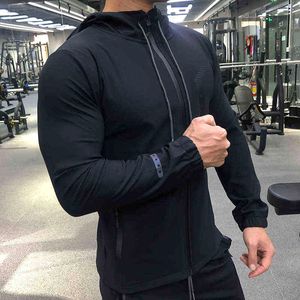 Sonbahar Kış Rüzgar Dereciği Koşu Ceket Erkekler Spor Fitness Gym Hoodie Açık Rüzgar Geçirmez Ceket Bisiklet Spor Giyim Erkek L220704