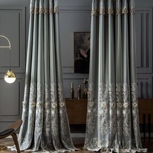 カーテンドレープリビングルームベッドルームのためのカーテンエンボス加工された二重層のハイシェーディングフランスの贅沢刺繍オープンウィンドウクルテン