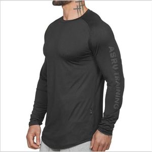 Maglietta da uomo a maniche lunghe skinny Palestre Fitness Bodybuilding Camicie superelastiche da uomo Jogger allenamento Sportswear tee top abbigliamento 201116