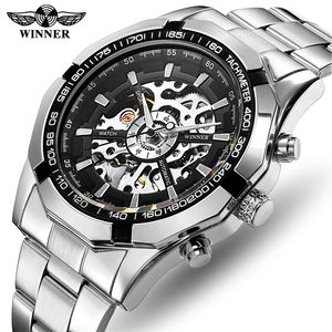 WINNER 340 Fashion Sale Winner Edelstahl Skeleton mechanische Uhr für Mann automatische Selbstaufzug Armbanduhren Männer Geschenk 220623