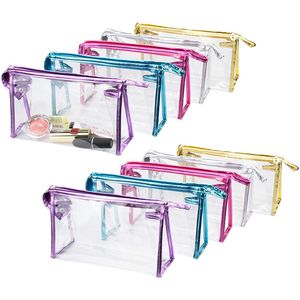 Blank Clear Flat Nylon Pouch PVC Waterproof Makeup Bags with Zipper Transparent Cosmetic Bag Toiletry Wash Bag Travel Storagebag for Women