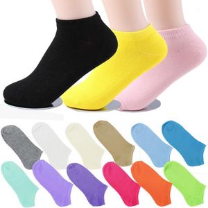 Toptan-Kadın Çorap Pamuk Kısa Ayak Bileği Tekne Düşük Kesim Ekip Casual Calcetines Kızlar Sevimli 15 Şeker Renkler Z1