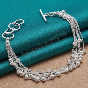 925 Sterling Silver Matte Bead Ball Chain Grapes Armband för Woman Wedding Engagement Party Jewelry