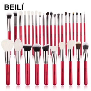 BEILI Red Eye Makeup Brushes Set Professional Natural hair Eyeshadow Foundation Powder Blush highlighter Brush Kit Make Up Tool 220623