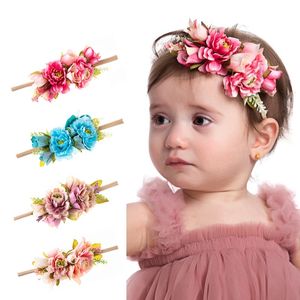 Baby Elastic Hair Band Simulation Rose Flower Hairband European American Fashion Girls Hair Studio Photo Props Accessories B8223