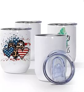 Oz Sublimation 12 Wine Tumblers Blanks Straight Stainless Steel Insulated Mug Full Wrap Heat Transfer with Spill-proof Sliding Lid for Coffee Tails Drinks